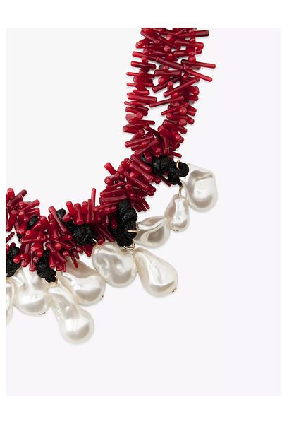 Finery by Nerrs Double Red Coral Necklace with Pearl Detail