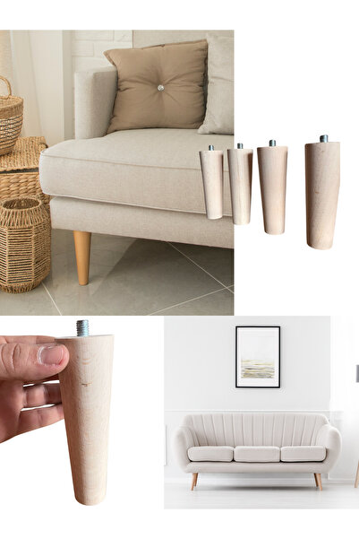 HAMADEX Picioare de mobilier din lemn conic brut de 10 cm 4 buc (cu atașament...