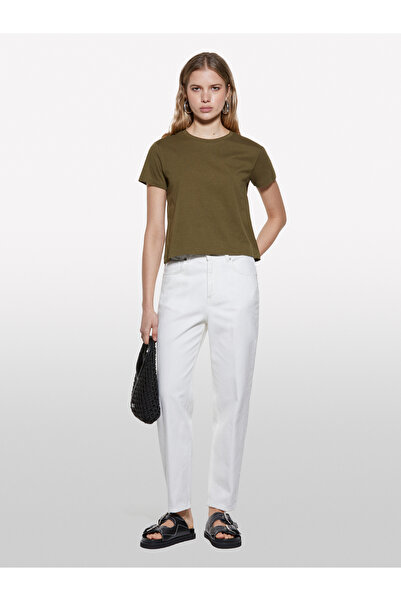 Sisley Γυναικείο μπλουζάκι σκούρο χακί 100% βαμβακερό με λαιμόκοψη και χαλαρή εφαρμογή