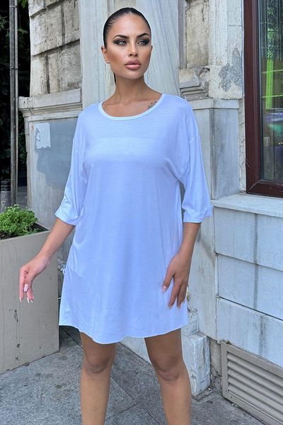 NEW LAVİVA Γυναικείο λευκό μπλουζάκι Casual Crew Neck Basic με σχισμή - 700-3241