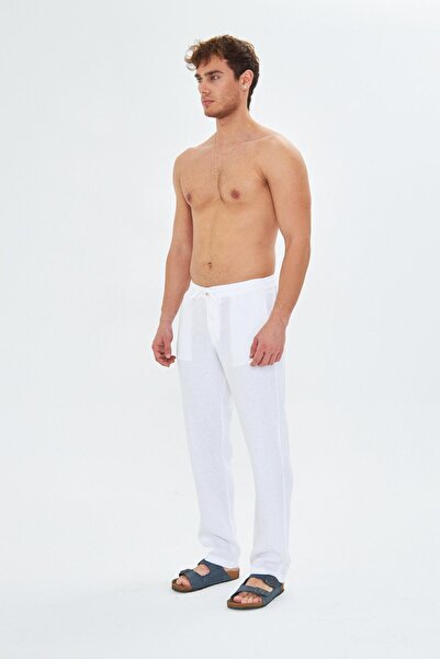 Whitefin Ανδρικό λευκό λινό παντελόνι