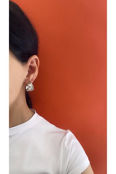 marsel aksesuar Xuping Wrinkled Silver Hoop Earrings