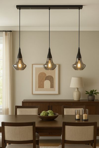 Modavize Fora 3-Piece Chandelier Set - Black Smoke Glass, Row Pendant Lamp Special Design Living Room Kitchen Bedroom