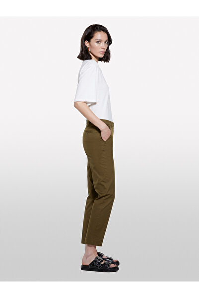 Sisley Women's Dark Khaki Stretch Cotton Regular Waist Chino Pants