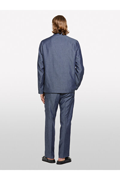 Sisley Men's Indigo Linen Blended Hidden Button Unlined Jacket