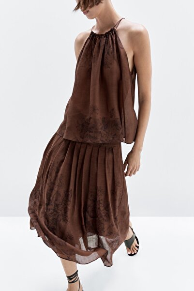 Massimo Dutti Çiçek desenli A kesim midi etek