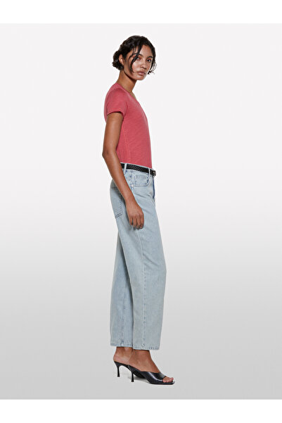 Sisley Women's Dark Pink Cotton Modal Blend Crew Neck T-Shirt