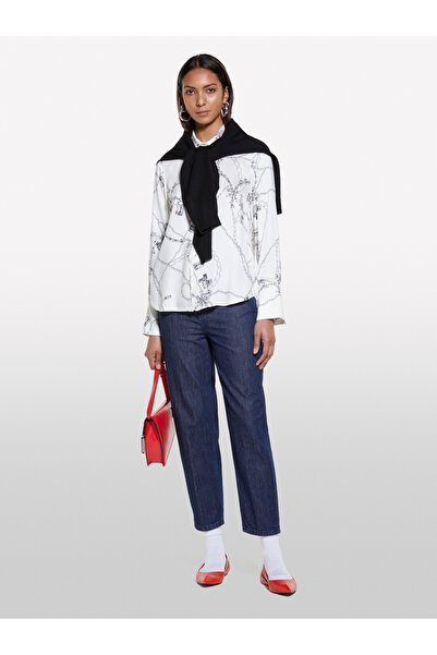 Sisley Women's Cream Mix 100% Viscose Patterned Regular Fit Shirt