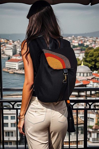 Ayşe Teyze'nin Çantaları Women's Black Orange Handmade Backpack