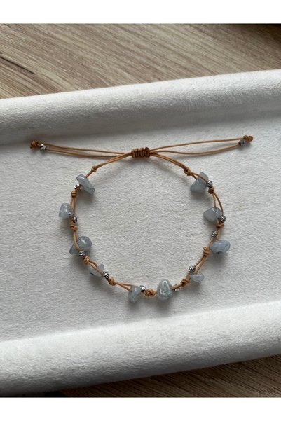 PelvedDesign Aquamarine adjustable string bracelet & anklet natural stone