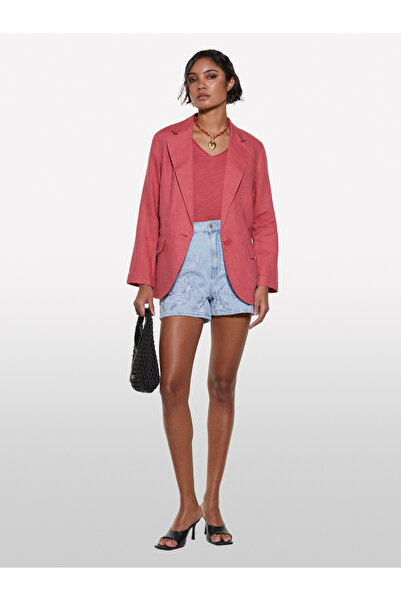 Sisley Women's Dark Pink Cotton Modal Blend V-Neck T-Shirt