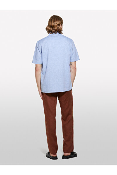Sisley Cămașă pentru bărbați, albastru deschis, amestec de in, cu mânecă scurtă, cu croială normală