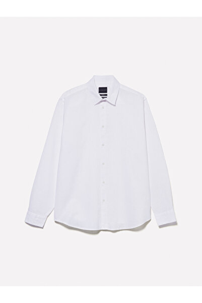 Sisley Ανδρικό πουκάμισο με ρίγες από λευκό λινό μεσαίου μήκους και κανονική εφαρμογή