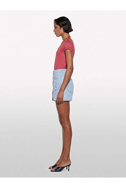 Sisley Women's Dark Pink Cotton Modal Blend V-Neck T-Shirt