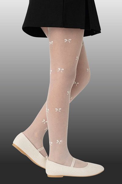 Katamino 1-Piece Girl's Thin Ribbon Patterned Pantyhose White