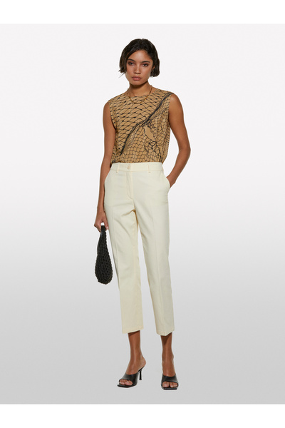 Sisley Women's Champagne Stretch Cotton Regular Waist Straight Fit Pants