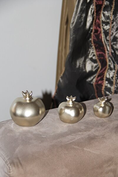 Doremcy Dekoratif 3'lü Polyester Gold Nar Süs Set Hediyelik Obje