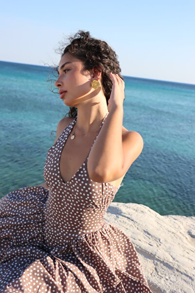 dopamiq Venüs - Mocha Kahve Puantiye Elbise