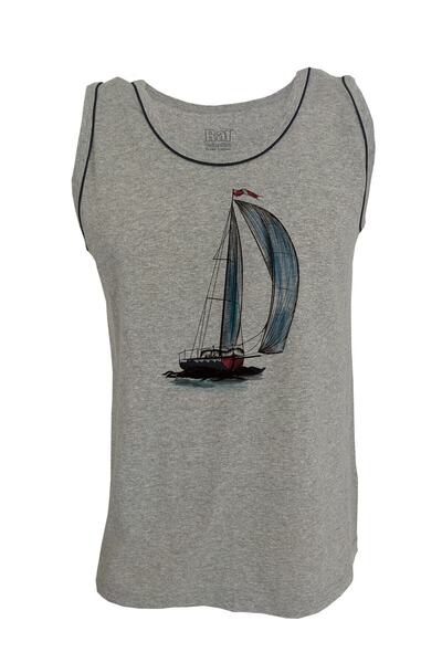 Raf Coll Tricou Gri Melange cu bretele imprimate barca cu pânze pentru bărbați