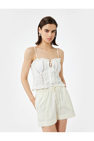 Koton Elastic Waist Tie-Up Cotton Mini Shorts