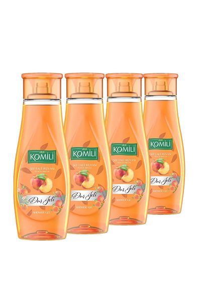 Komili مجموعة جل الاستحمام النباتي Peach Dream مكونة من 4 قطع - برائحة الخوخ والفواكه الصيفية - 4 × 500 مل