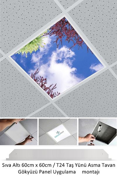 Gökyüzü Panel Hanging Ceiling LED - 60cmx60cm - Flush Mount - 54w - 6500k - LED Panel - LED Luminaire - 60x60 Stone Wool Hanging Ceiling LED