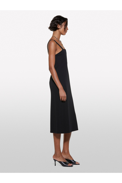 Sisley Women's Black Back Detailed Square Neck Strap Long Dress