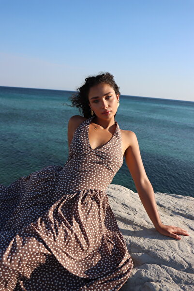 dopamiq Venüs - Mocha Kahve Puantiye Elbise