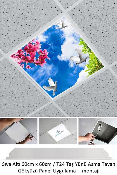 Gökyüzü Panel Hanging Ceiling-60cmx60cm-flush Mount-54w-6500k-white-led Panel-led Luminaire- 60x60 Stone Wool Hanging Ceiling-led