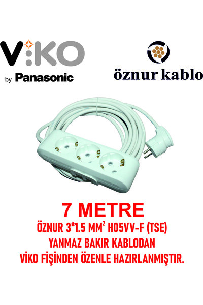 VİKO 3LÜ 7 METRE ÖZNUR KABLO 3*1,5 BAKIR KABLODAN YANMAZ KALİTELİ UZUN ÖMÜRLÜ