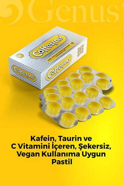 Genus Pharma Cafferine Pastil Cafferine, Kafein, Taurin, C Vitamini Ile Yorgunluğa Karşı Enerji Artırıcı Pastil (1 KUTU/24 ADET)