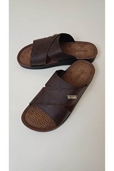 GEZER Άνετες ανδρικές δερμάτινες καλοκαιρινές παντόφλες με σόλα