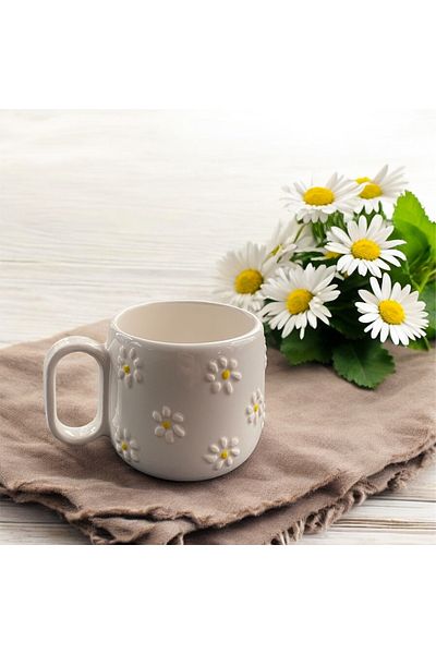 MOSHOME كوب ديزي منقوش يدويًا، كوب شاي وقهوة