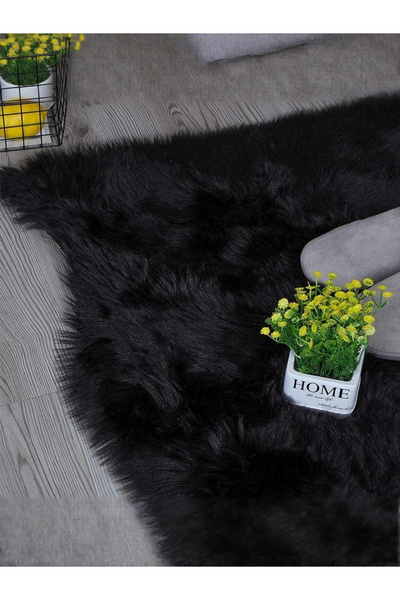 Homeax Kuzu Post Siyah Üst Kalite Yıkanabilir Yumuşak Dokulu Peluş Halı