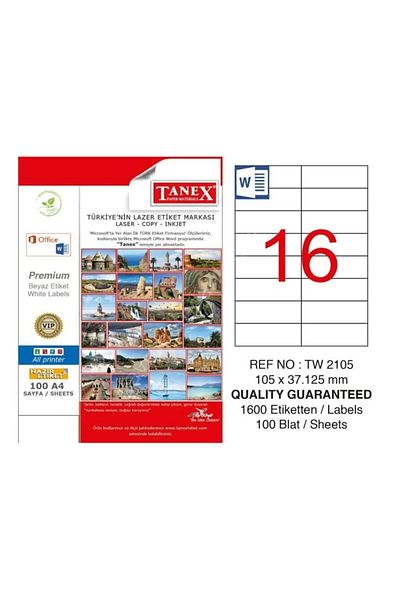 Tanex Tw-2105 Λευκή Διευθυντική και Αυτοκόλλητο Ταχυδρομικής Ετικέτας 105 mm X 37,125 mm