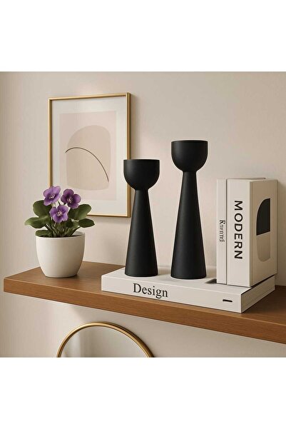 mebaconcept Doğal Ahşap Şamdan Seti 17.5cm & 15cm El Yapımı, Rustik Dekoratif 2'li Mumluk Modern