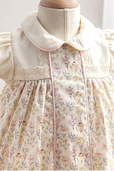 Tongs Baby Baby Girl Dress Pink Floral Print and Lace Trim 100% Cotton
