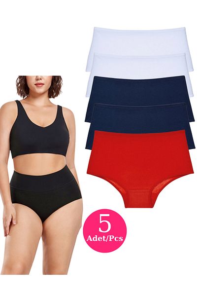 ROSEPERİ Women's Panties 5Pcs High Waist Gathering Women's Panties Extra Soft and Comfortable