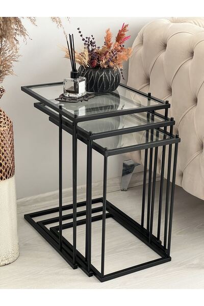 Genel Markalar Brad 3'lü Metal Zigon C Sehpa Siyah-Şeffaf