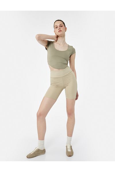 Koton Crew Neck Short Sleeve Asymmetric Crop Sports T-Shirt