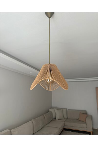 KorFam Wavy Avize - Hasır El Yapımı Bohem Asimetrik Şekilli Rustik Avize