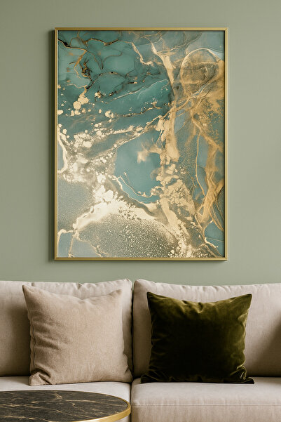 seninürünün Yeşil Rüya Green Abstract Modern Tablo - Gerçek Cama Baskı Gold A...