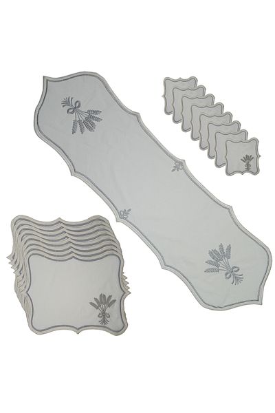 NB Neubella Home 17 Piece Luxury American Service Runner Presentation Embroidered Cover Set Carefree Dowry Linen for 8 People
