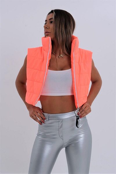 Markano Pomegranate Flower Stand Collar Short Puffer Vest