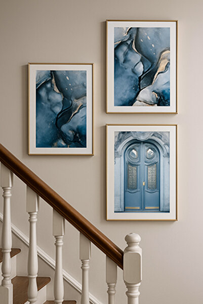 seninürünün Μοντέρνος πίνακας τέχνης 3 τεμαχίων με μεταλλικό κορνίζα από χρυσ...