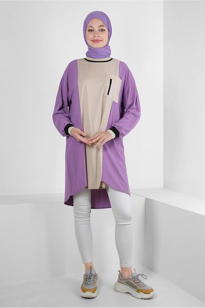 Alvina Two-Color Tunic with Elastic Cuffs 43914