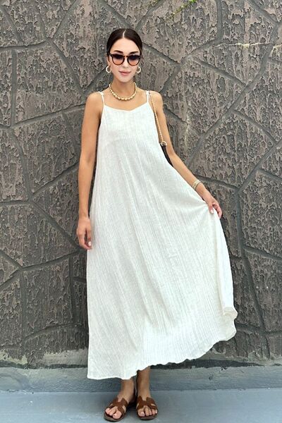 Kese Pijama White Stone Patterned Premium Seersucker Fabric Long Dress