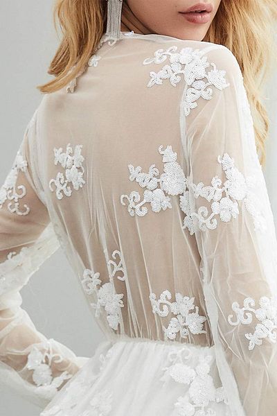 FASHION COCKTAIL Decolteu adânc cu paiete la spate transparent paiete importate cu pantaloni scurți rochie de seară de logodnă salopetă albă