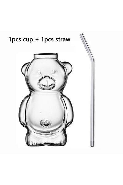 Choice 1pcs 1/2pcs Cartoon Bear Shaped Glass Cup With Straw 300ml Transparent Juice Cocktail Glass Cup Rest