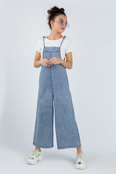 Dmb Salopetă din denim pentru fetiță, cu bretele cu frânghie, cu picioare largi